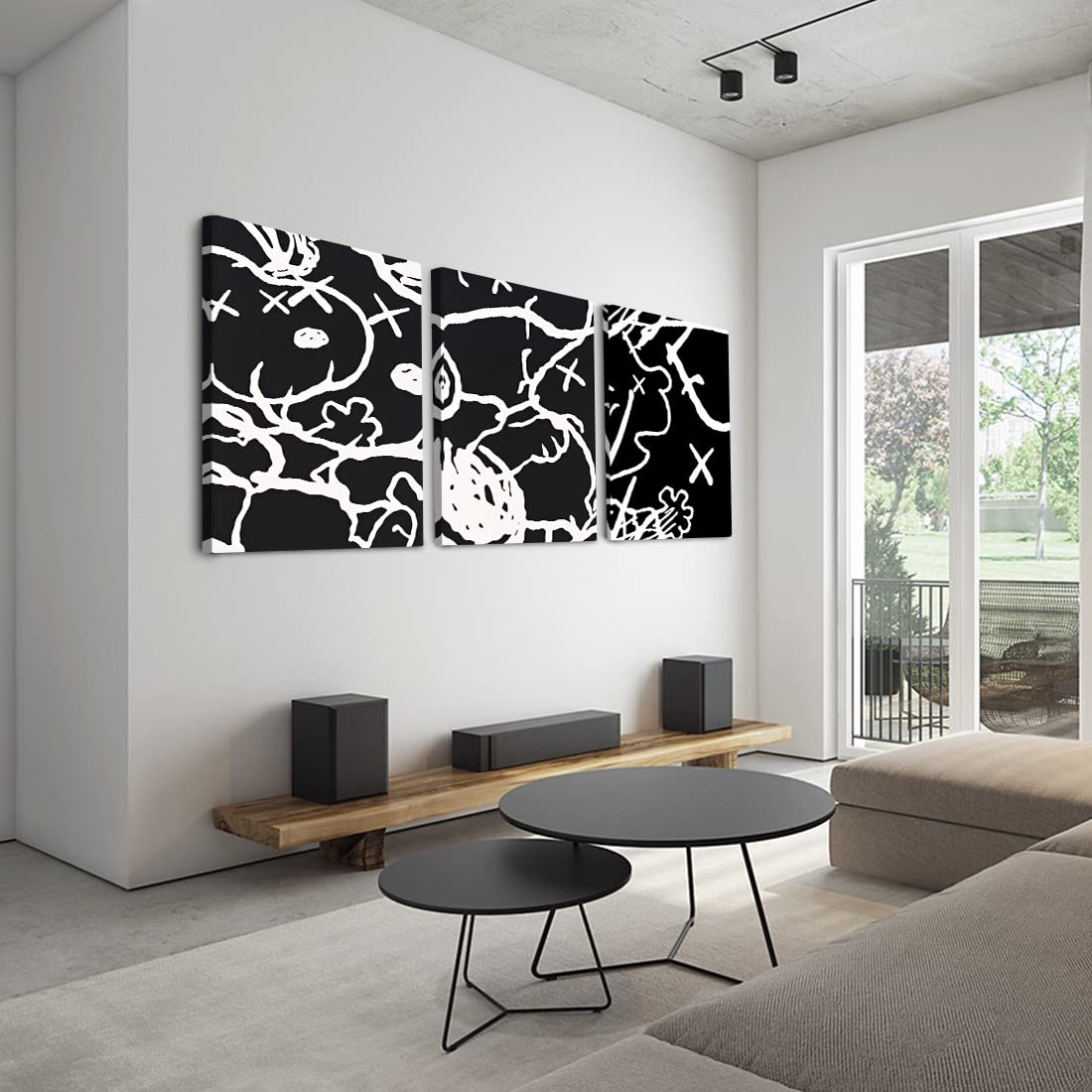 Amazon.co.jp: 黒と白 油絵 抽象画 線幾何学 オシャレな絵 装飾画